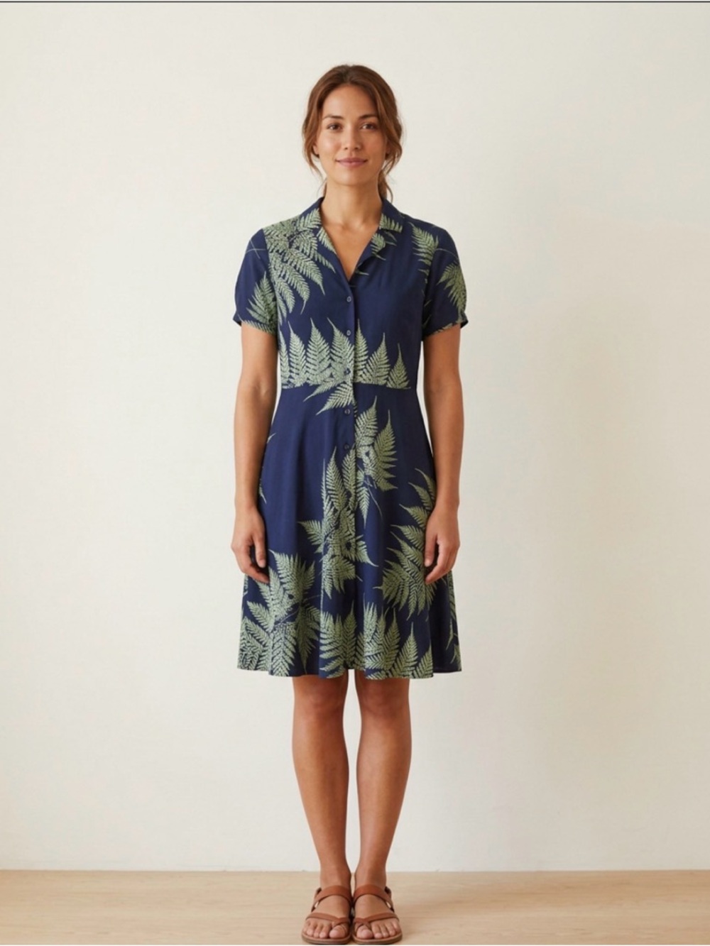 Aakaa Navy Fern Print Shirt Dress - Women